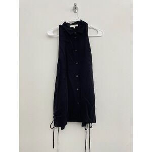 IRO Button Down Top Women 36 US 4 Black Button Down Collared Cupro Lace Up